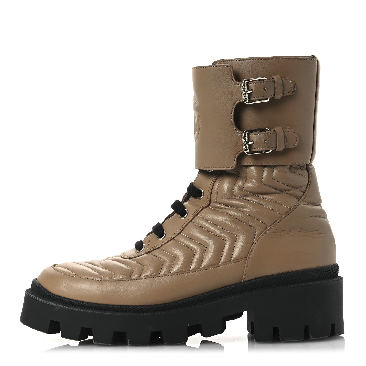 Nappa Frances GG Matelasse Platform Combat Boots 38.5 Natural Tan