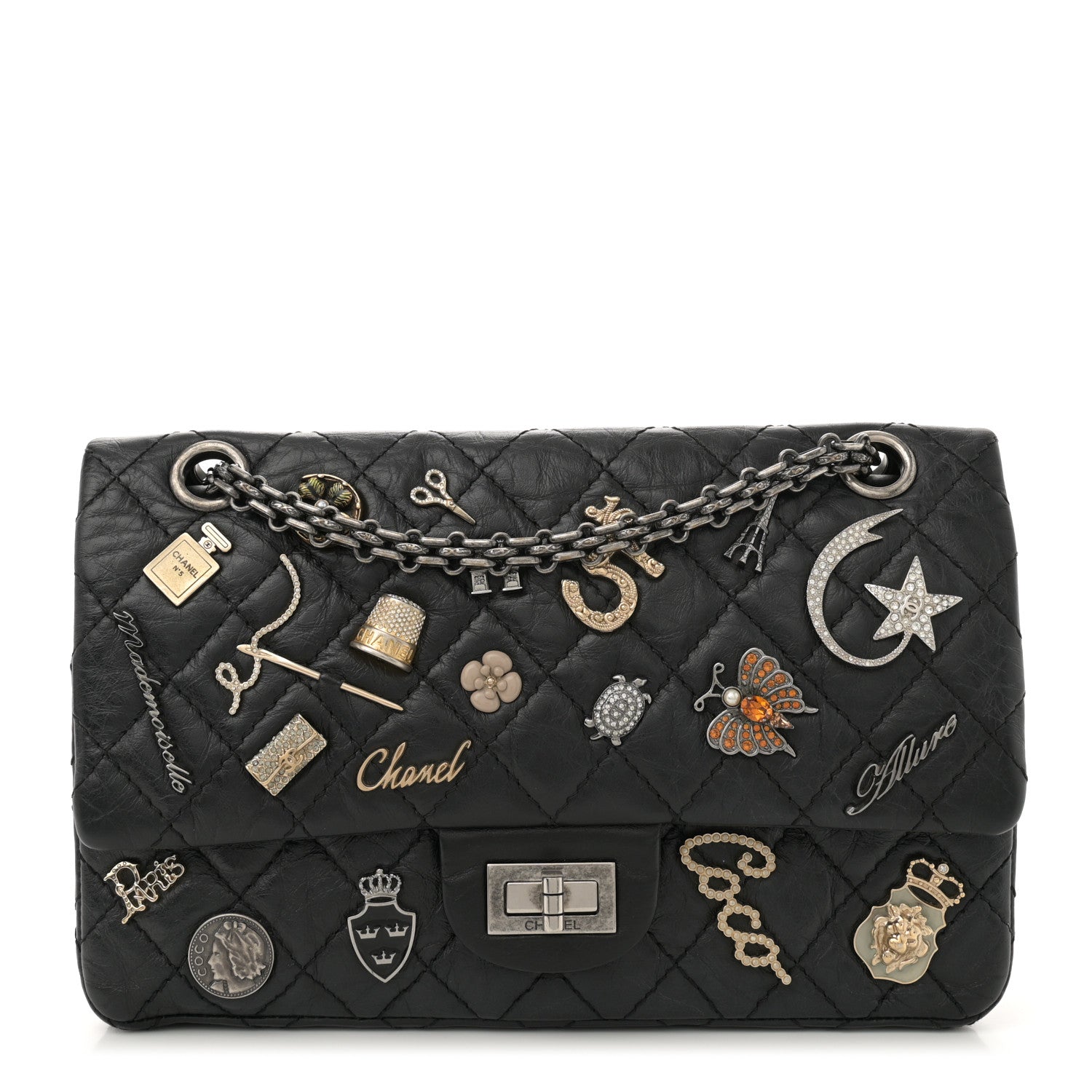 Aged Calfskin Lucky Charms 2.55 Reissue 225 Flap Black