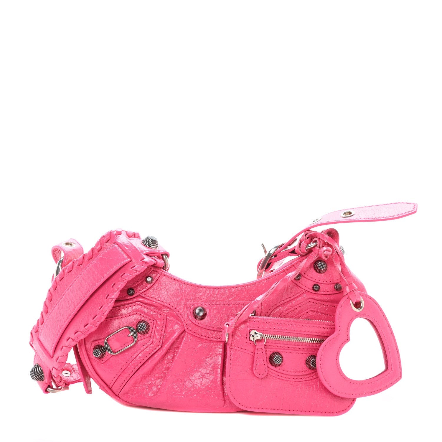 Extra Supple Calfskin Crocodile Embossed XS Le Cagole Shoulder Bag  Lipstick Pink