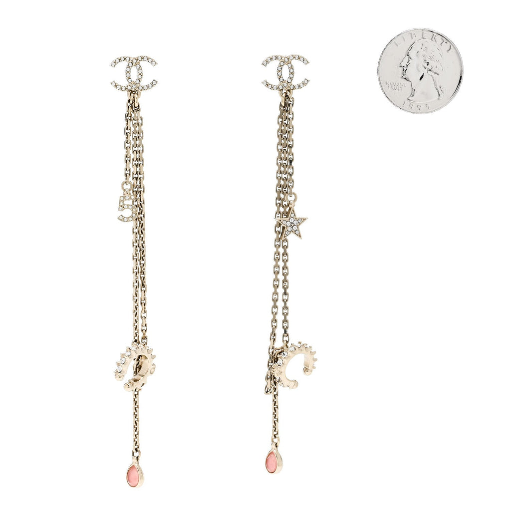 Crystal Star 5 Drop CC Earrings Gold