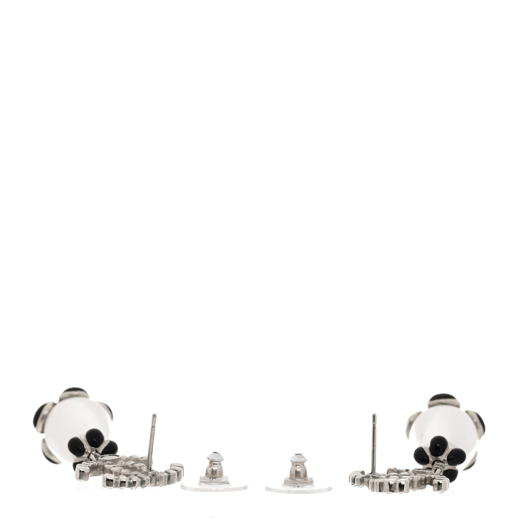 Pearl Crystal Enamel CC Flower Drop Earrings Gold Black