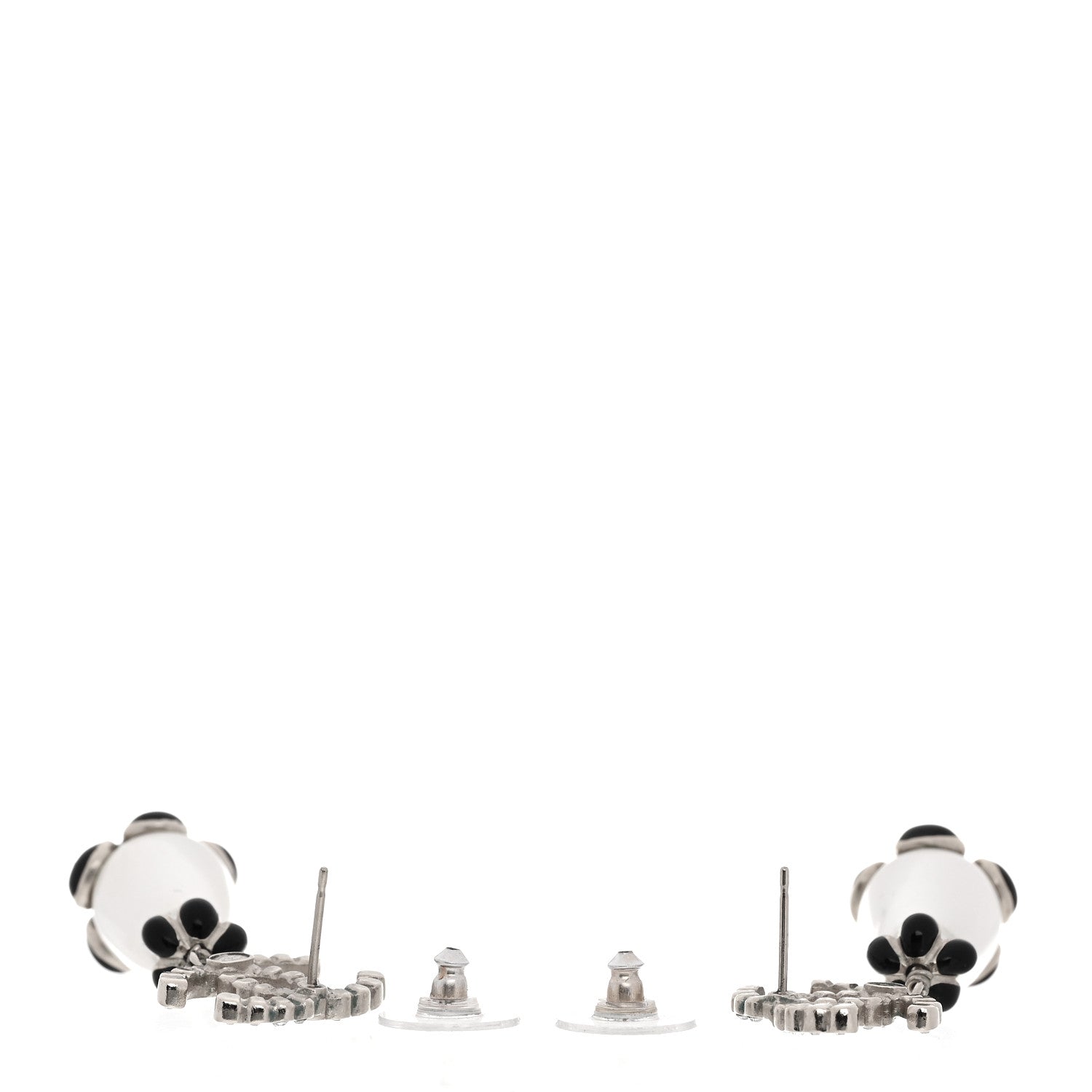 Pearl Crystal Enamel CC Flower Drop Earrings Gold Black