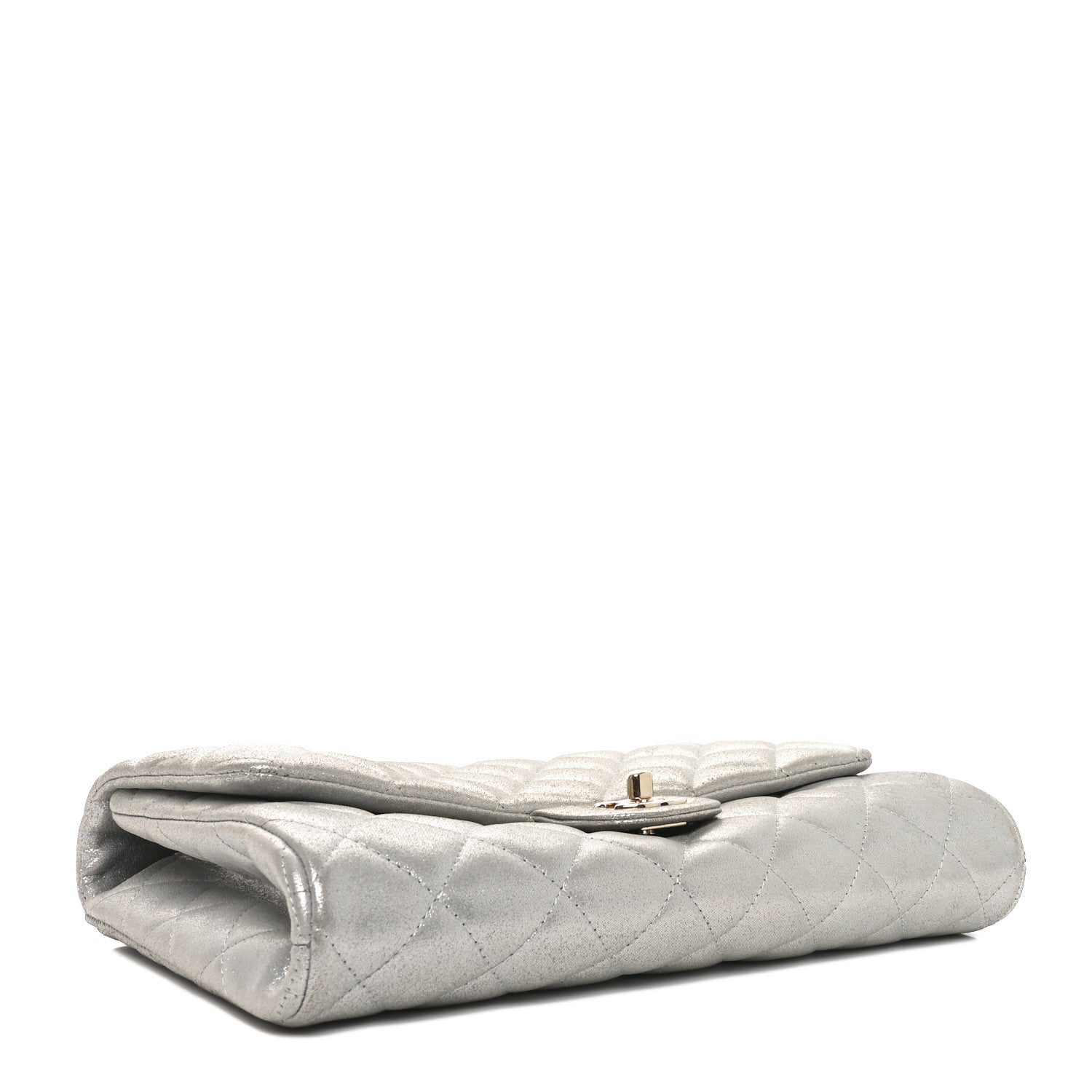 Iridescent Calfskin Quilted Clutch With Chain Flap Silver