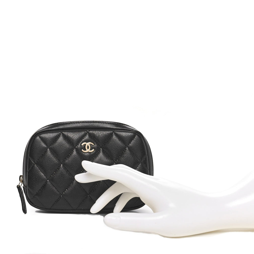 Caviar Quilted Small Curvy Pouch Cosmetic Case Black
