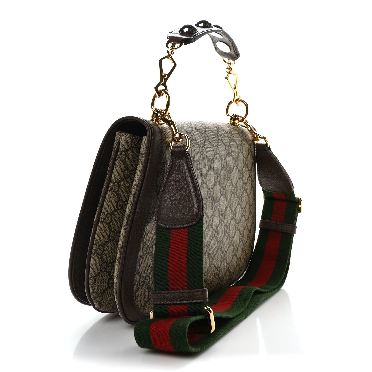GG Supreme Monogram Textured Dollar Calfskin Web Medium Blondie Top Handle Shoulder Flap Bag Beige Ebony New Acero