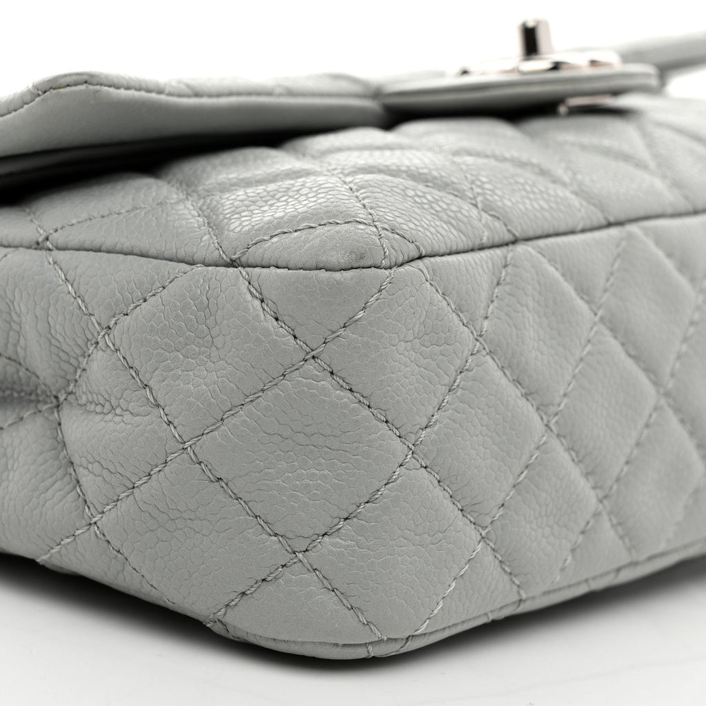 Washed Caviar Quilted Medium Double Flap Light Blue