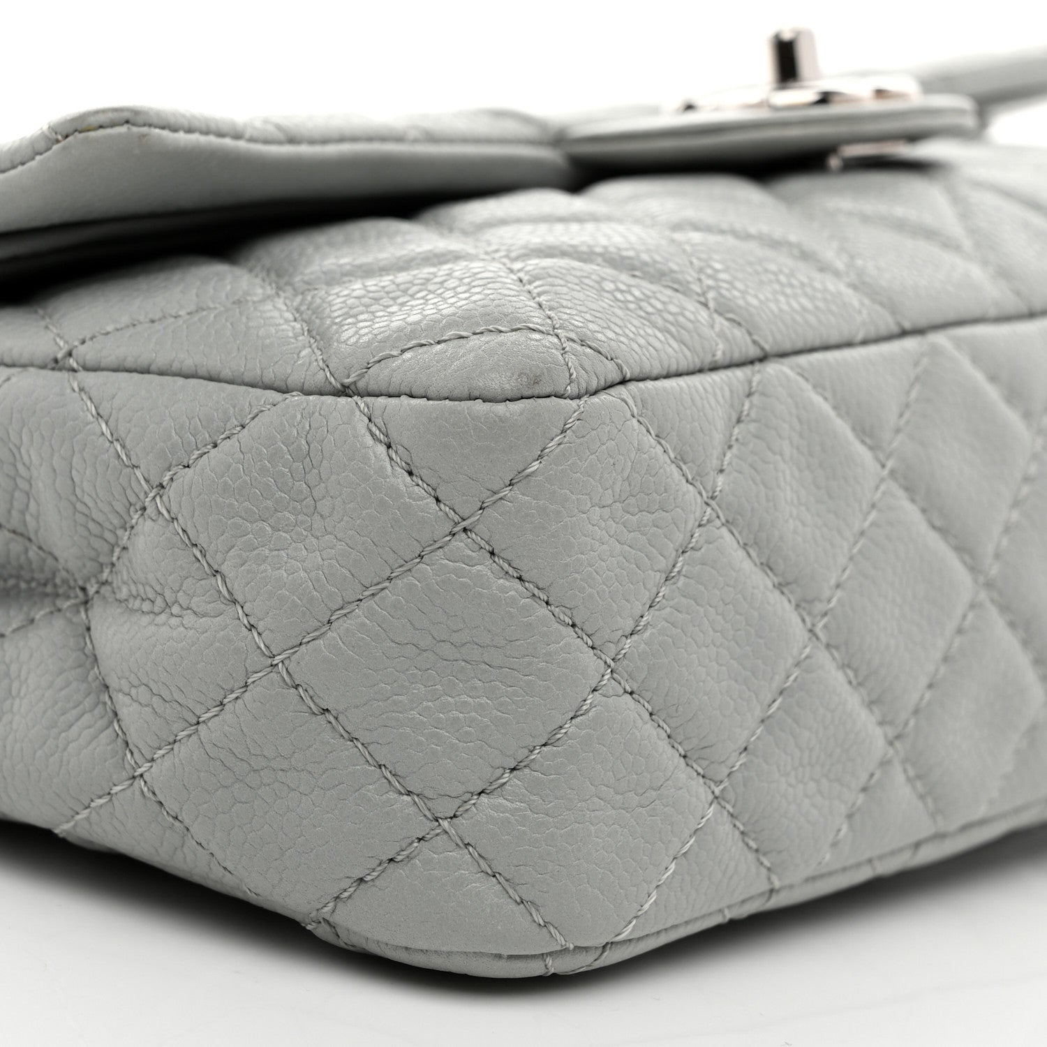 Washed Caviar Quilted Medium Double Flap Light Blue