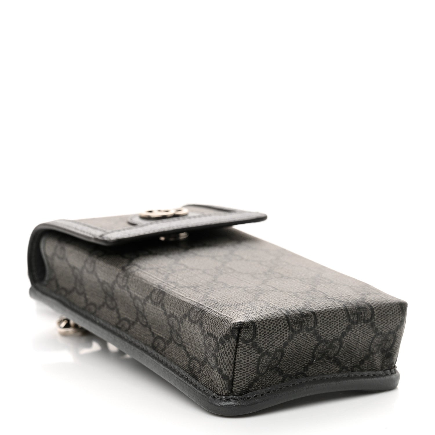 GG Supreme Monogram Textured Dollar Calfskin Phone Crossbody Bag Grey Black Graphite Grey