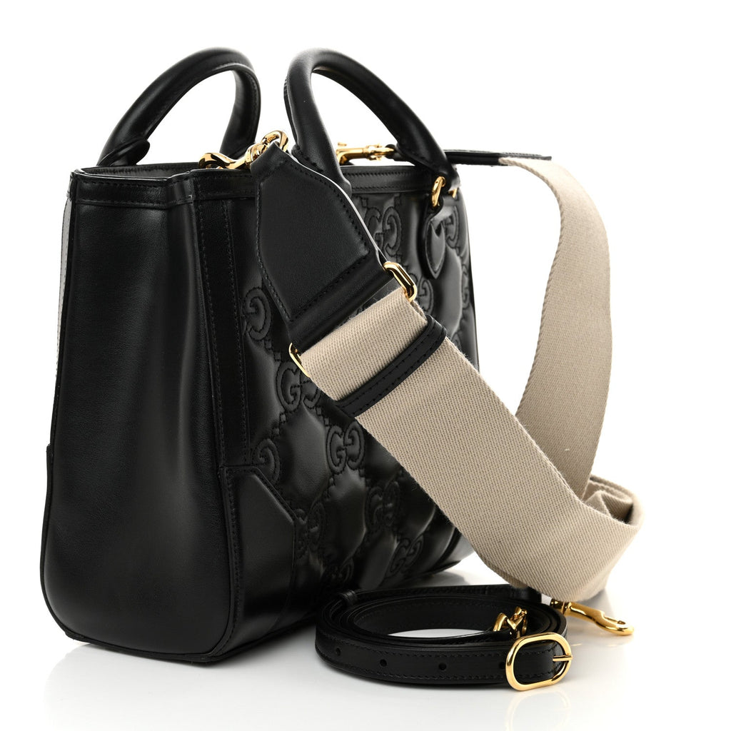 Calfskin GG Matelasse Mini Tote Bag Black Natural
