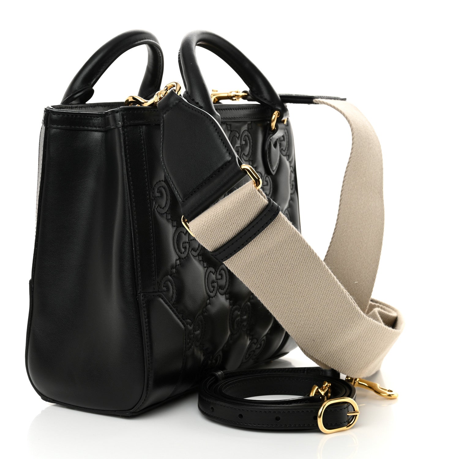 Calfskin GG Matelasse Mini Tote Bag Black Natural