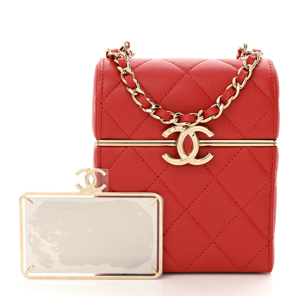 Lambskin Quilted Small Box With Chain Red