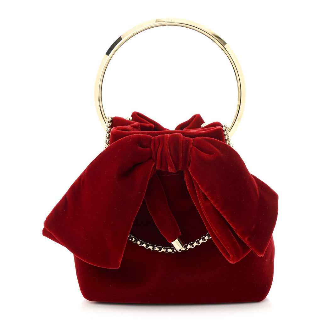 Velvet Micro Bon Bon Bow Bucket Bag Red