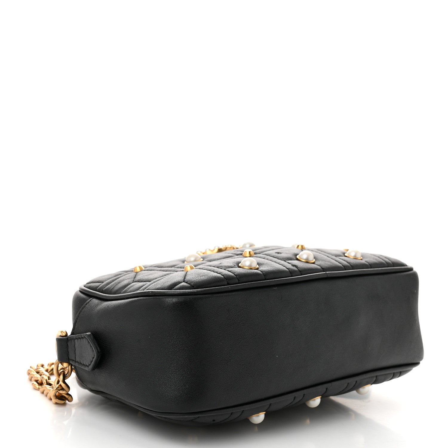 Calfskin Matelasse Studded Small Pearly GG Marmont Chain Shoulder Bag Black