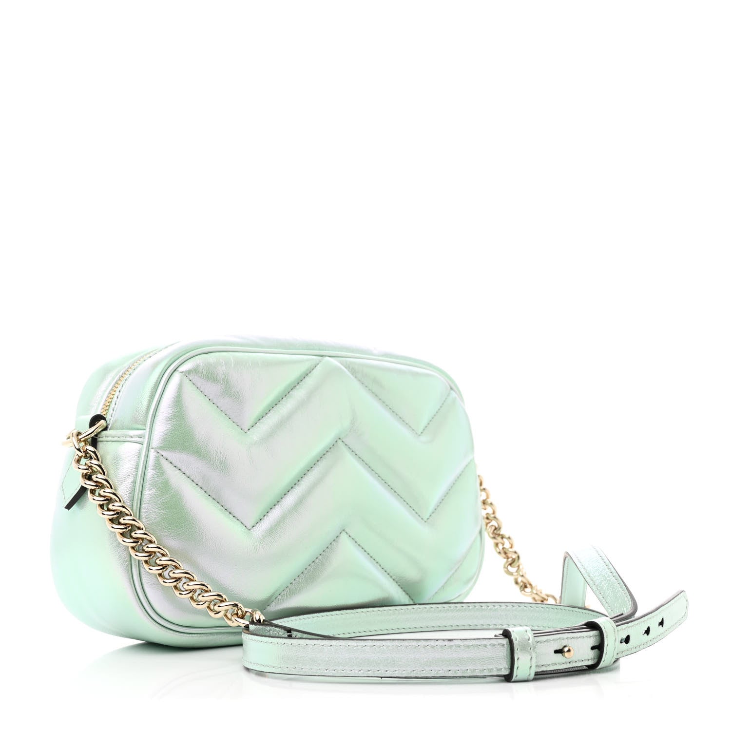 Iridescent Nappa Chevron Matelasse Small GG Marmont Chain Shoulder Bag Iridescent Salvy Green
