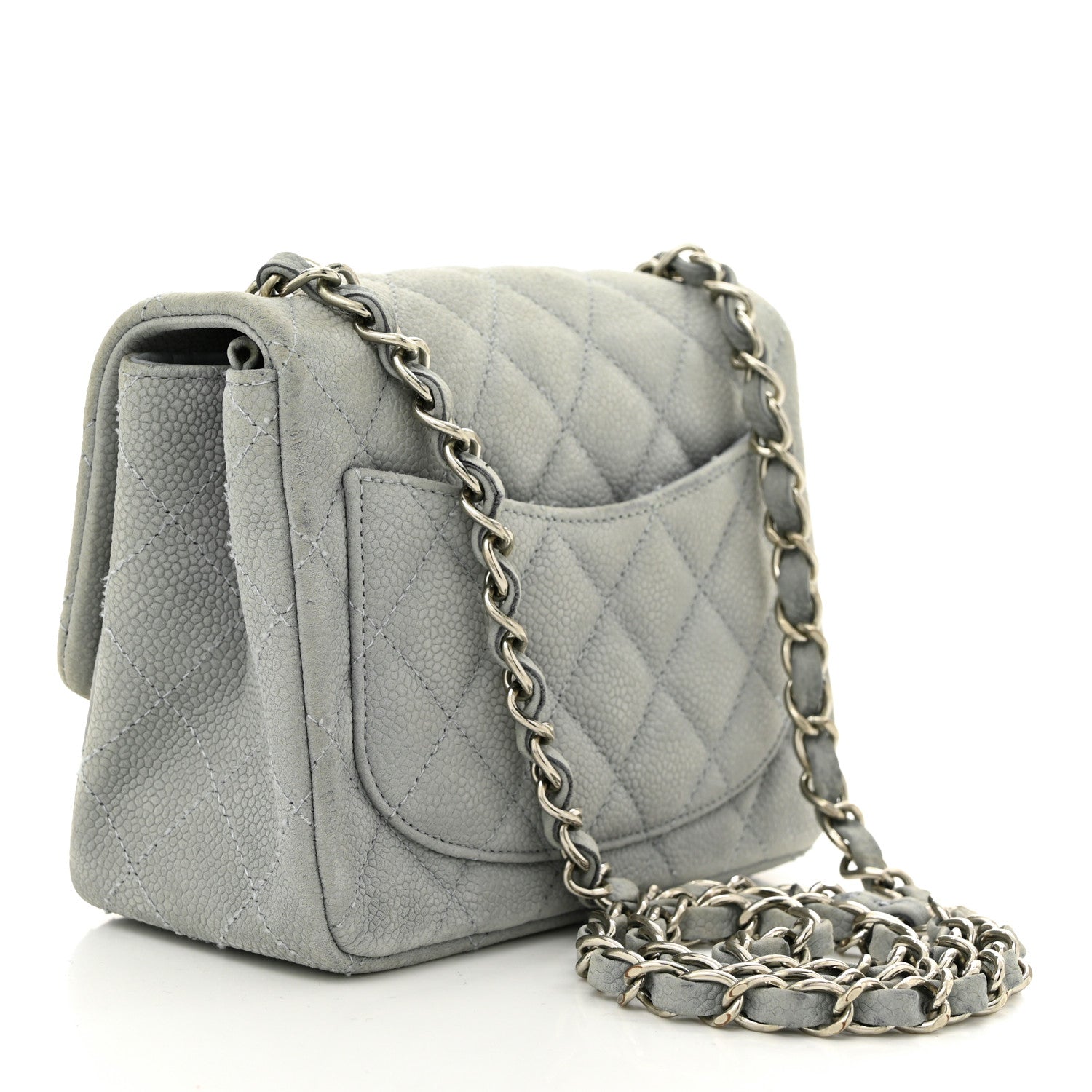 Iridescent Caviar Quilted Mini Square Flap Grey