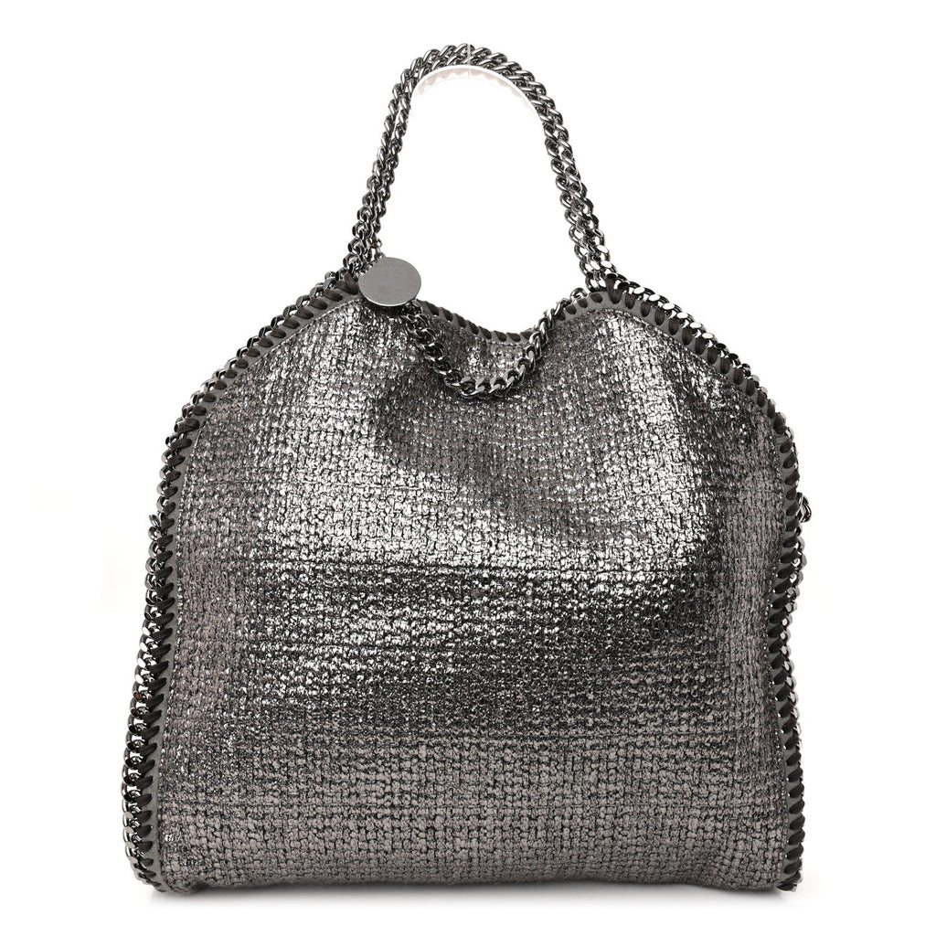 Metallic Woven Boucle Falabella Fold Over Tote Dark Grey