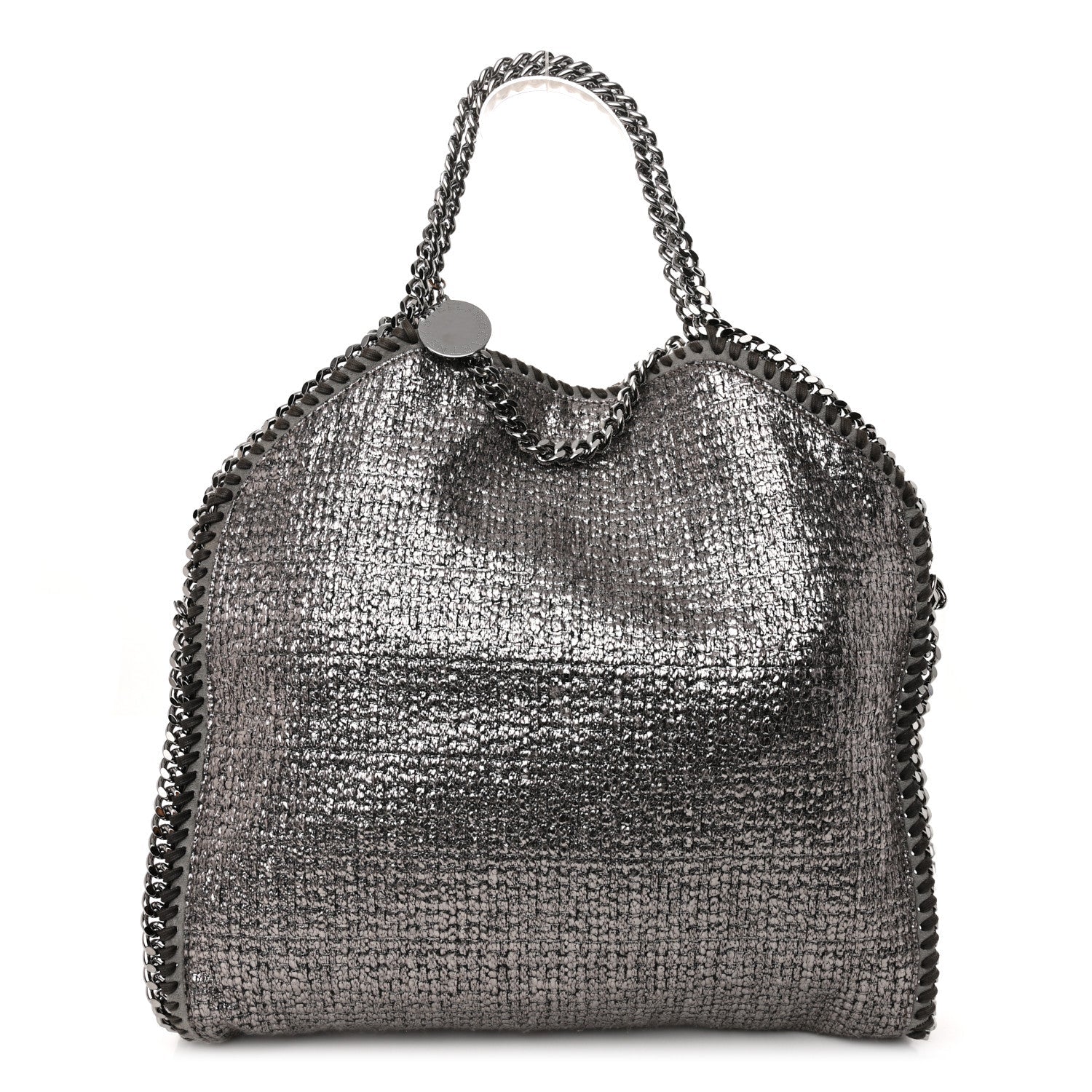 Metallic Woven Boucle Falabella Fold Over Tote Dark Grey