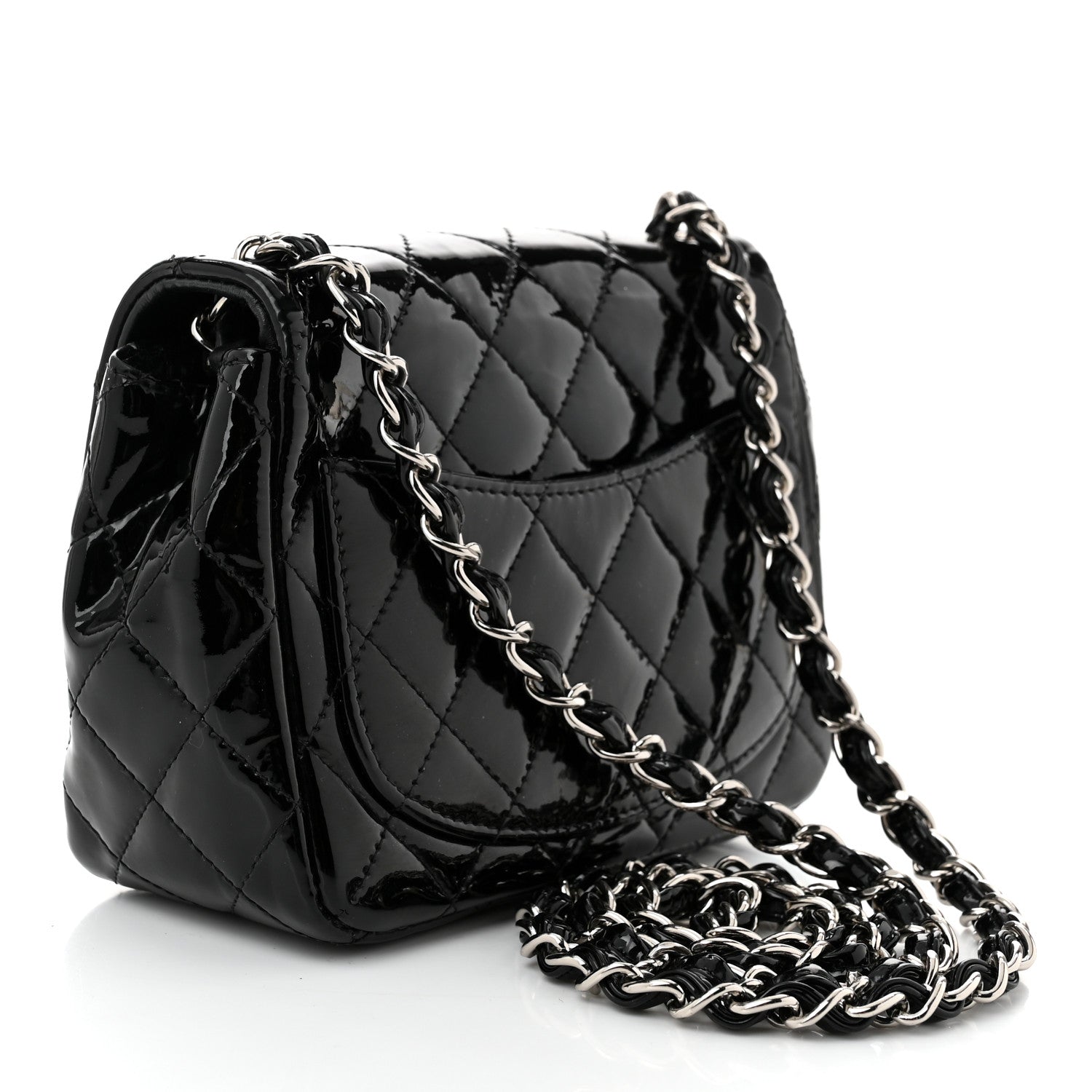 Patent Calfskin Quilted Mini Square Flap Black