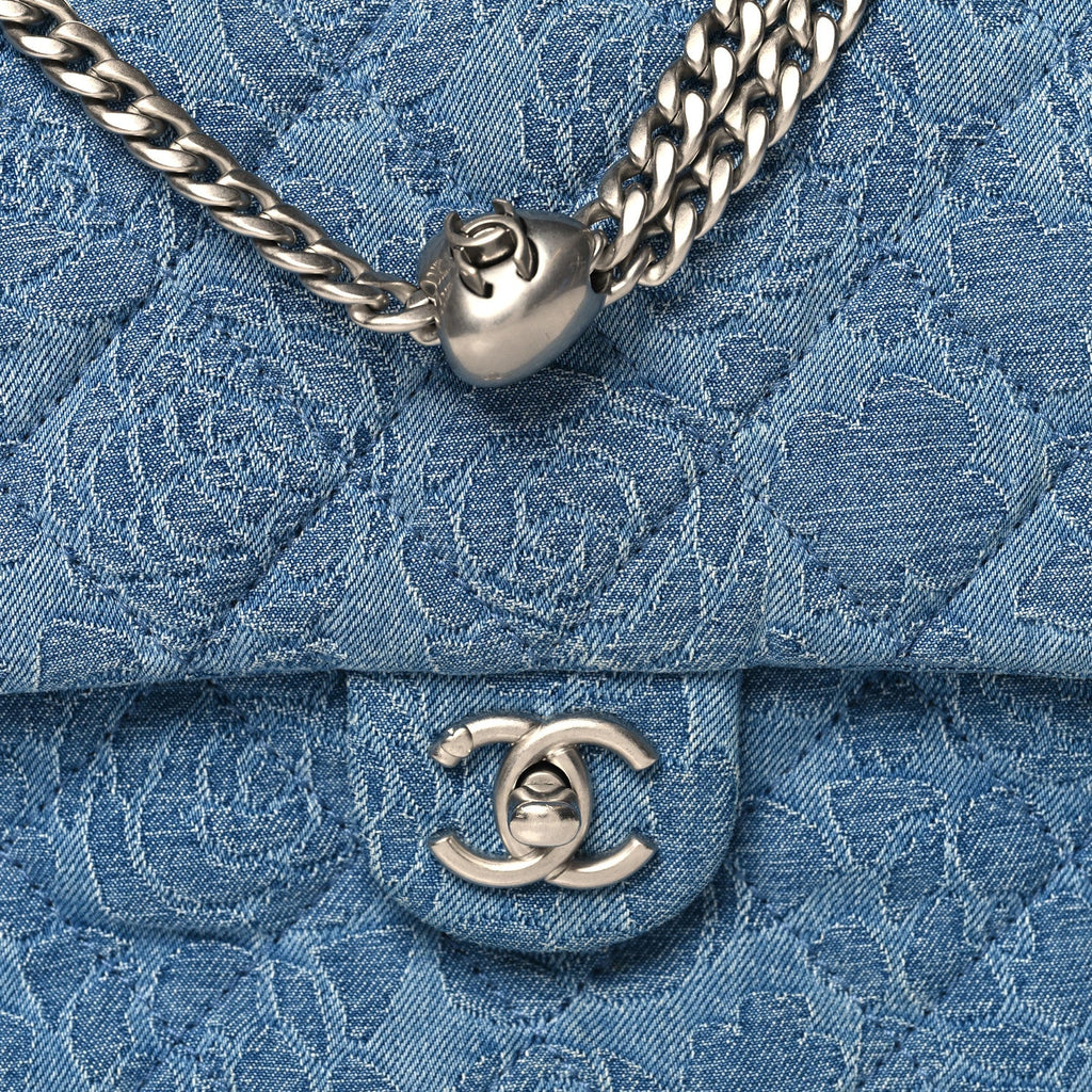 Denim Quilted Medium Camellia Sweetheart Flap Blue