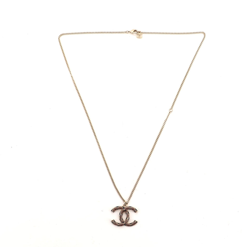 Textured CC Pendant Necklace Metal with Enamel