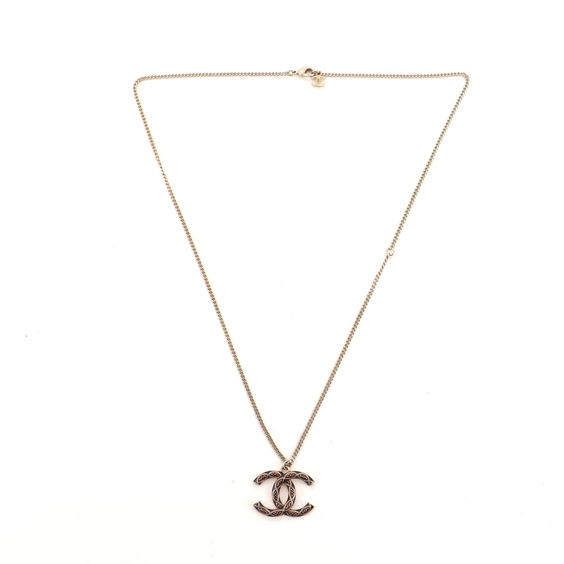 Textured CC Pendant Necklace Metal with Enamel
