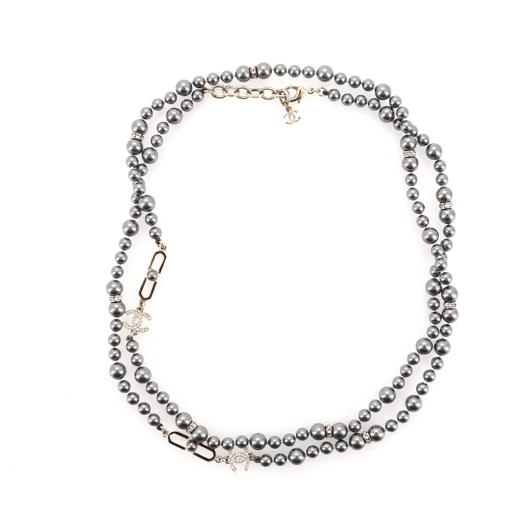 CC Long Necklace Faux Pearls and Metal