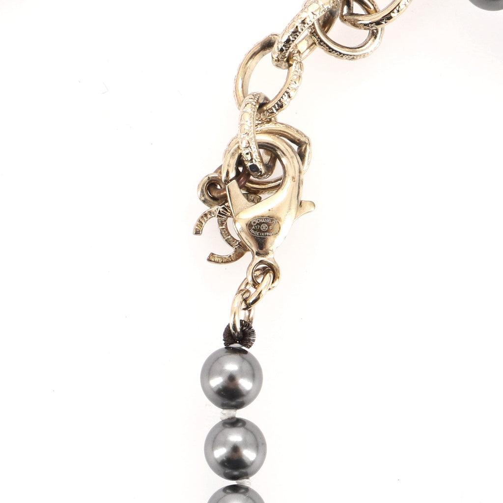 CC Long Necklace Faux Pearls and Metal
