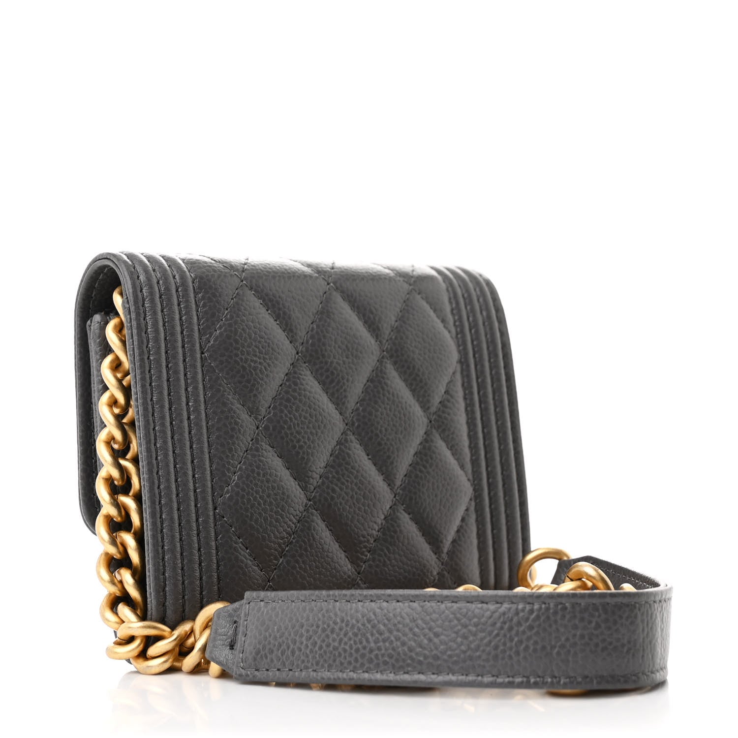 Caviar Quilted Boy  Holder On Chain Grey