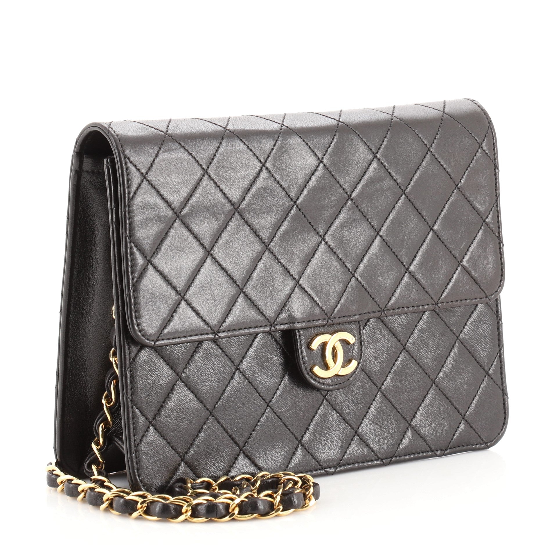 Vintage Clutch with Chain Quilted Leather Medium