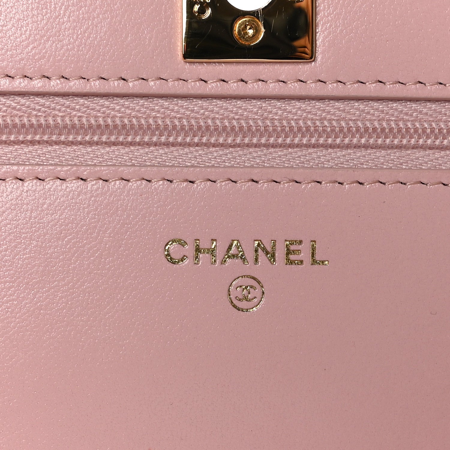 Shiny Lambskin Quilted Golden Links Wallet On Chain WOC Light Pink