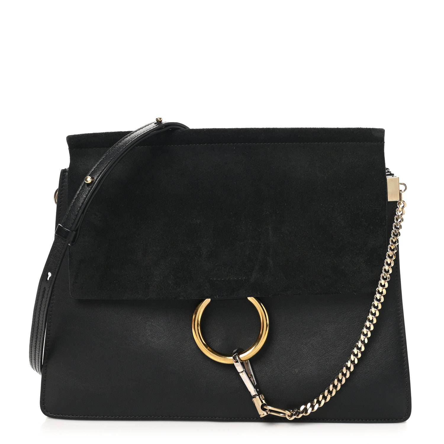 Suede Calfskin Medium Faye Shoulder Bag Black