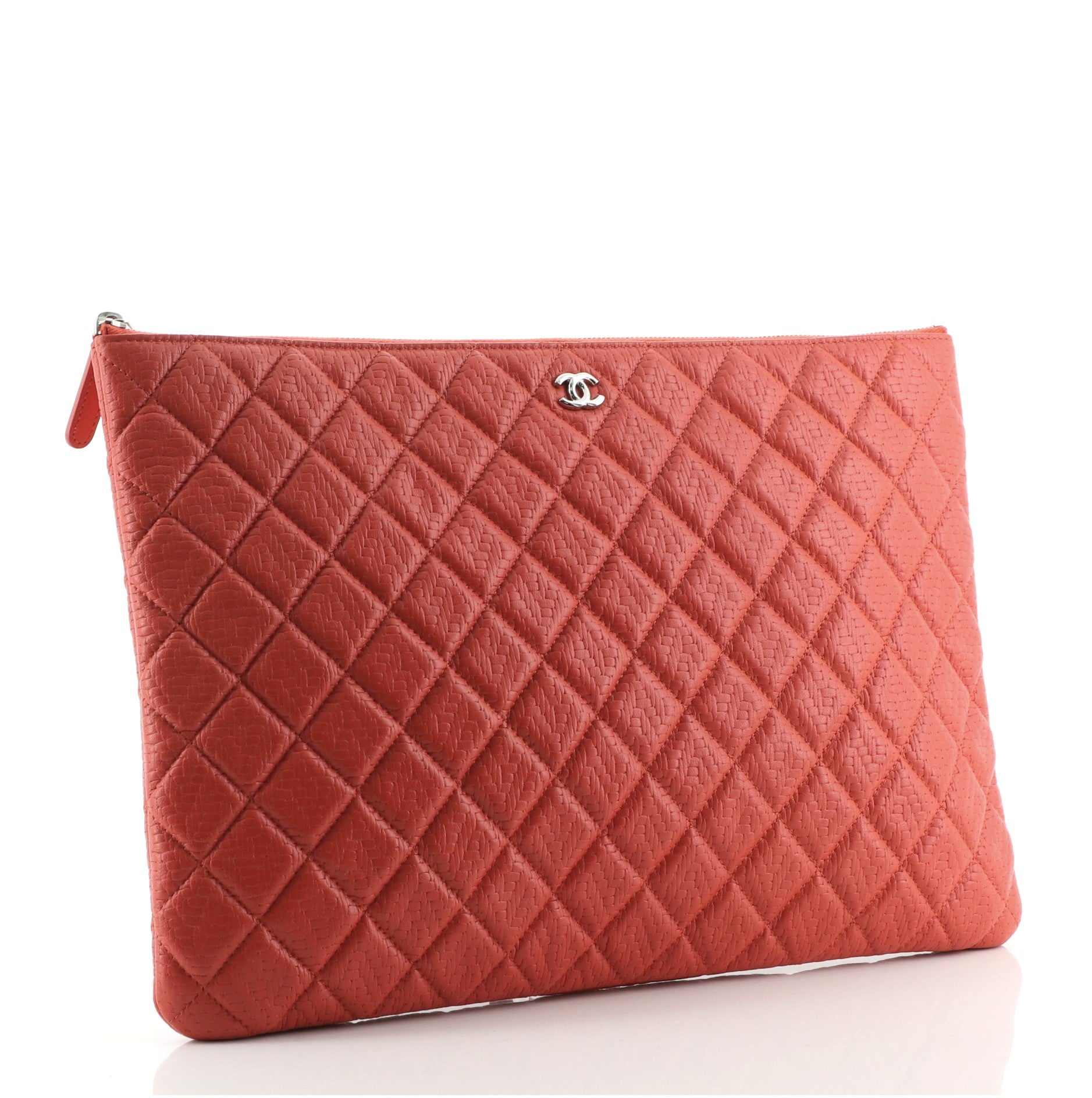 O Case Clutch Embossed Quilted Calfskin Large