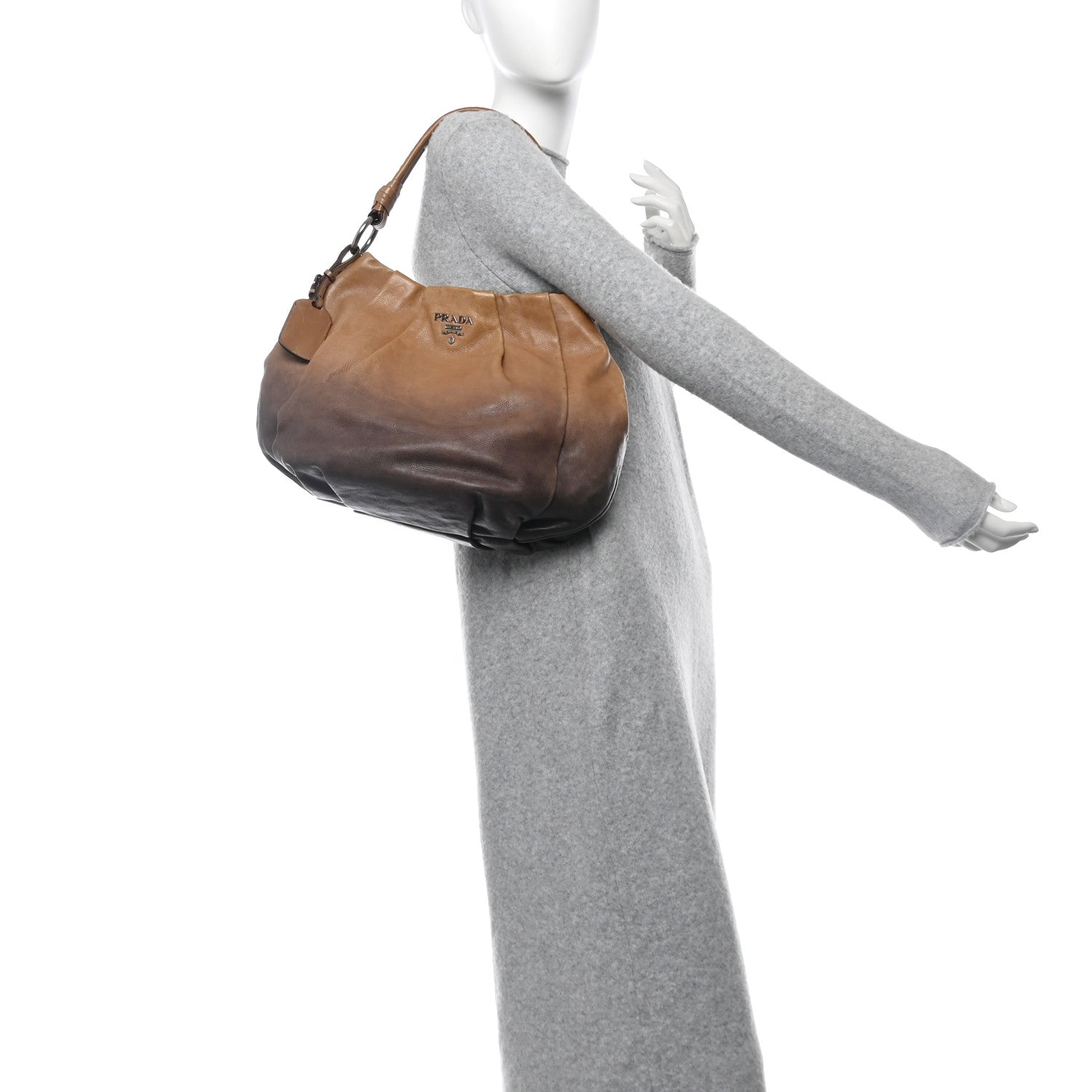 Glace Calfskin Pleated Hobo Fumo Sfumato