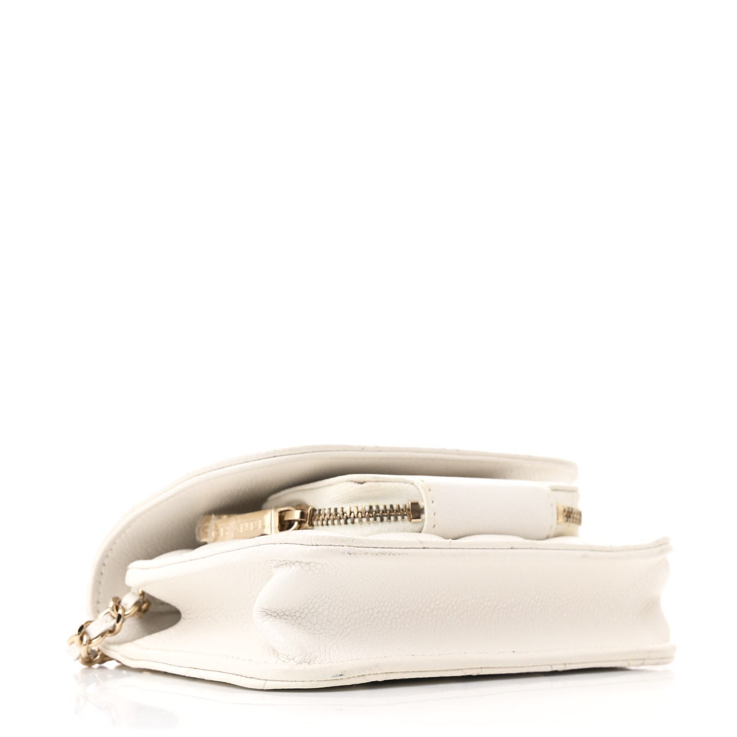 Caviar Quilted Business Affinity Clutch With Chain Flap White