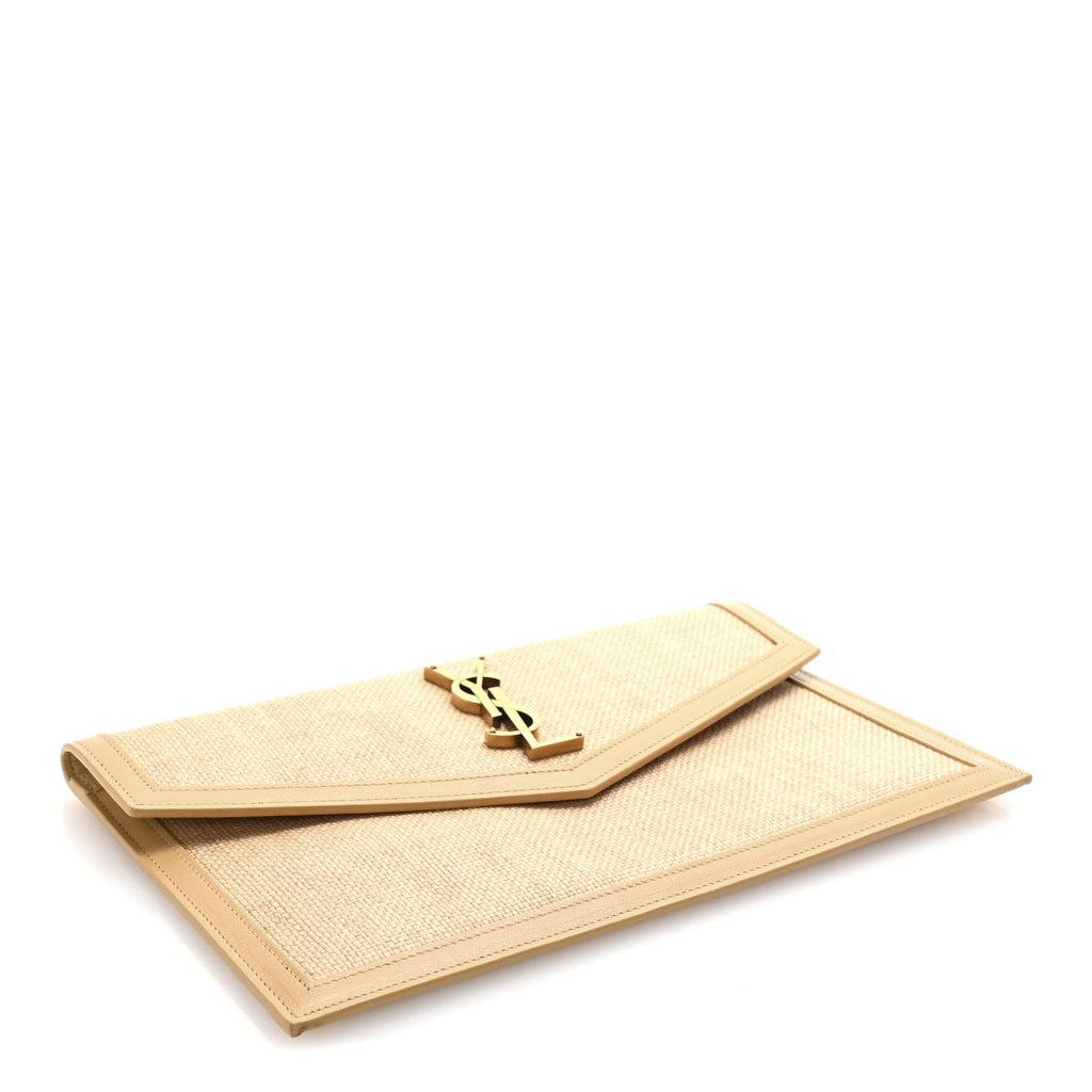 Micro Raffia Uptown Pouch Natural Hay Blush