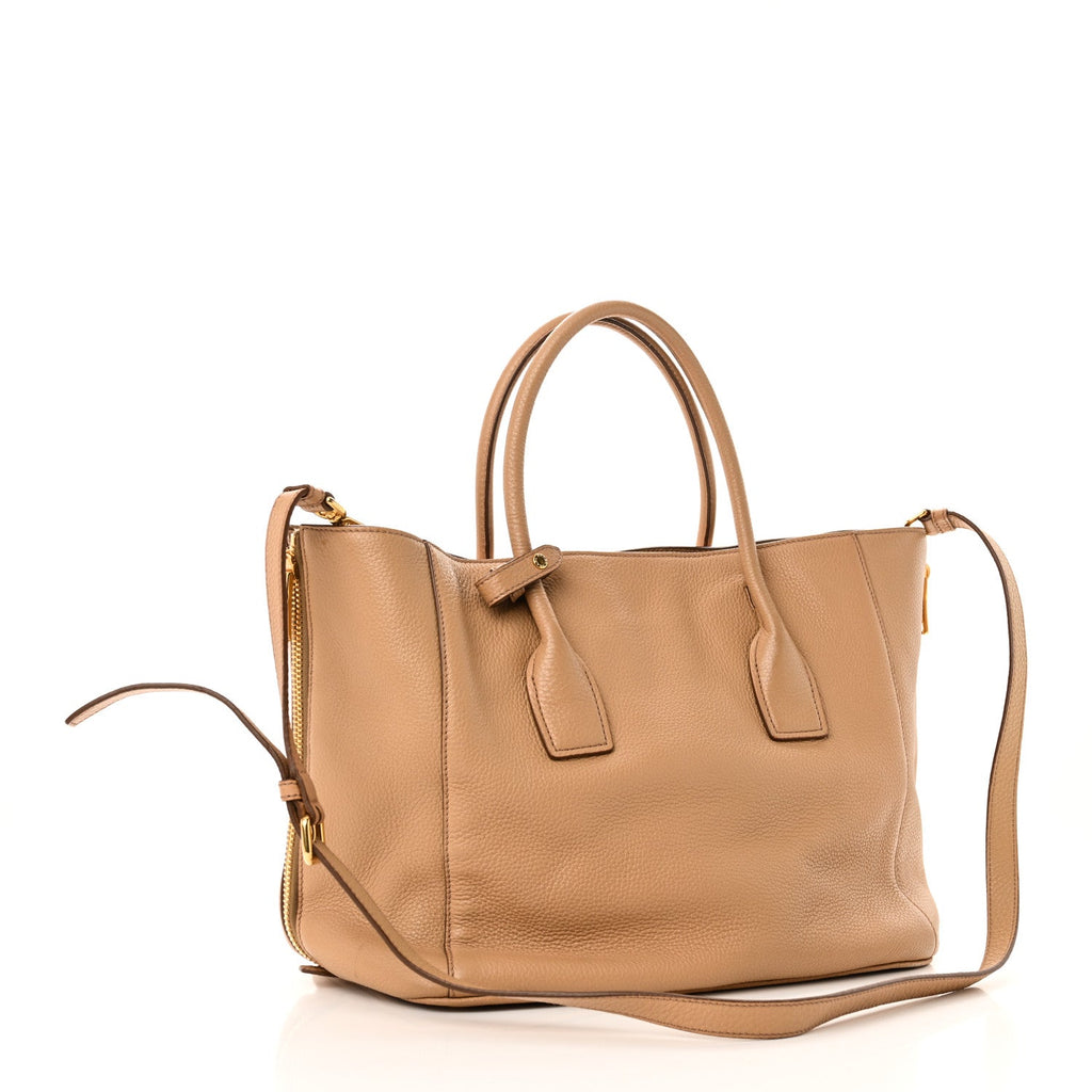 Vitello Daino Front Pocket Shopping Tote Noisette