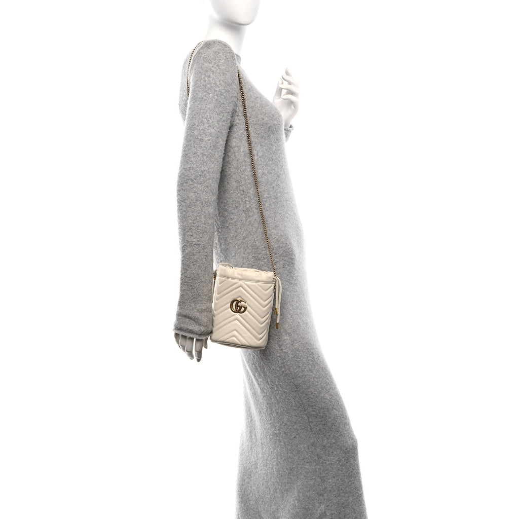Calfskin Matelasse Mini GG Marmont 2.0 Bucket Bag White