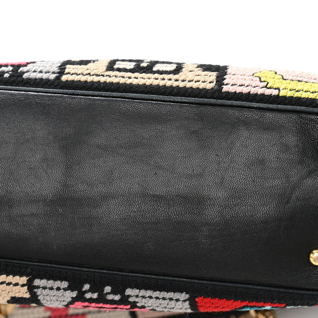 Needlepoint Precious Symbols Shoulder Bag Black