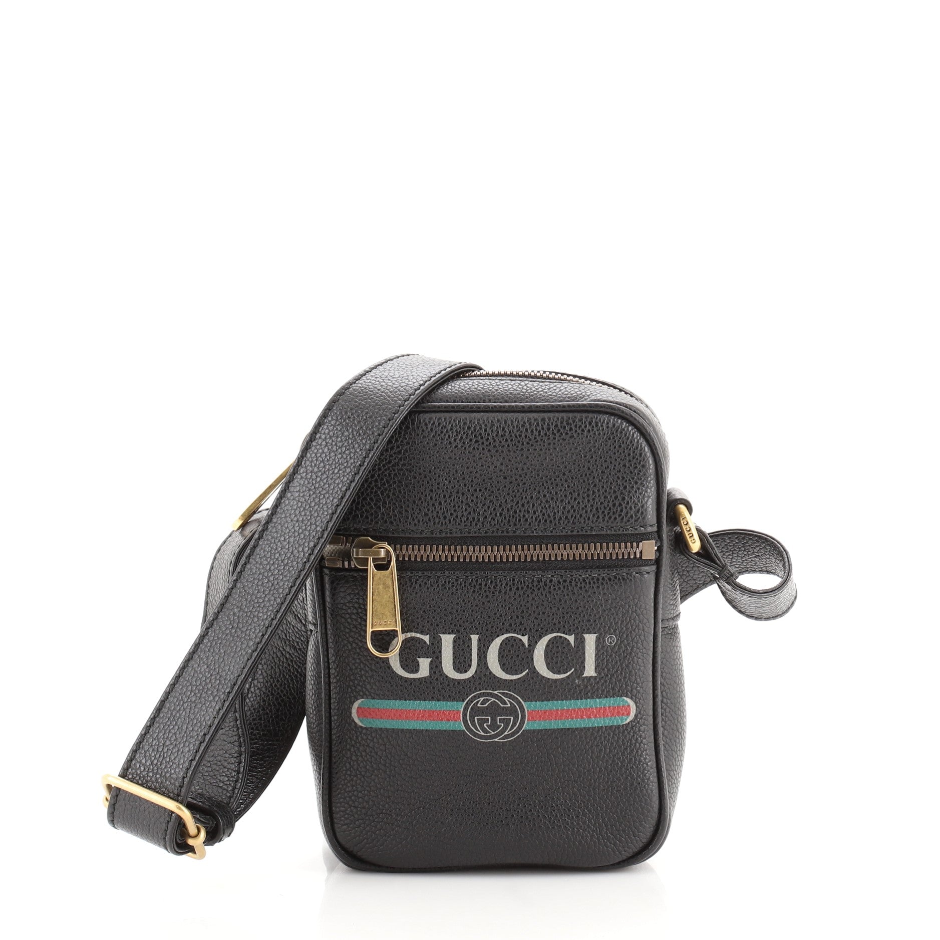 Logo Zip Messenger Bag Printed Leather Mini