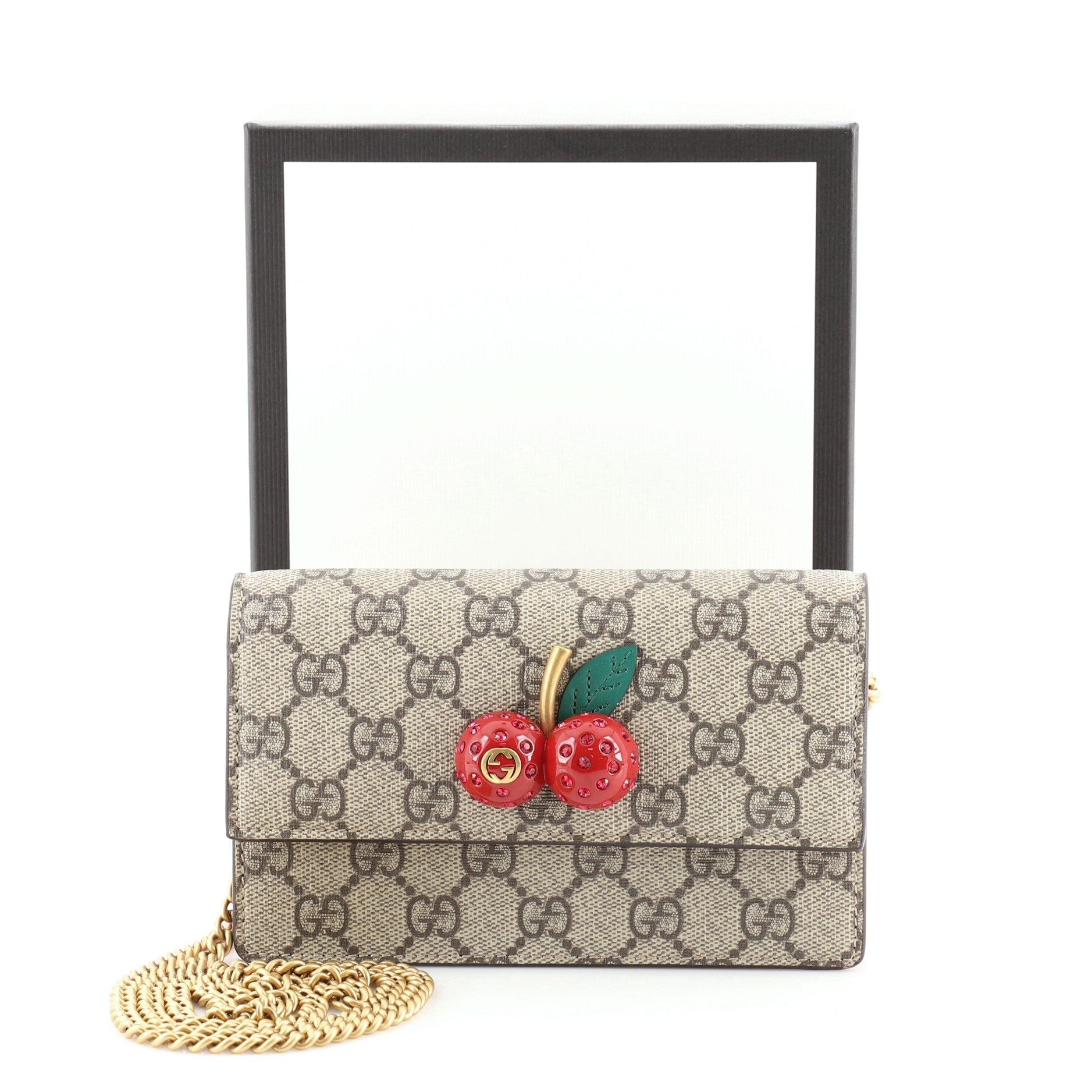Cherries Wallet on Chain GG Coated Canvas Mini