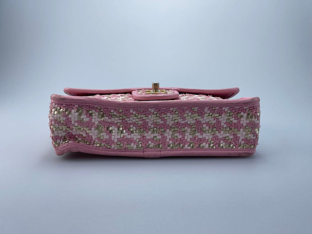 Chanel Classic Single Flap Bag Pink Woven 23C Gold Hardware