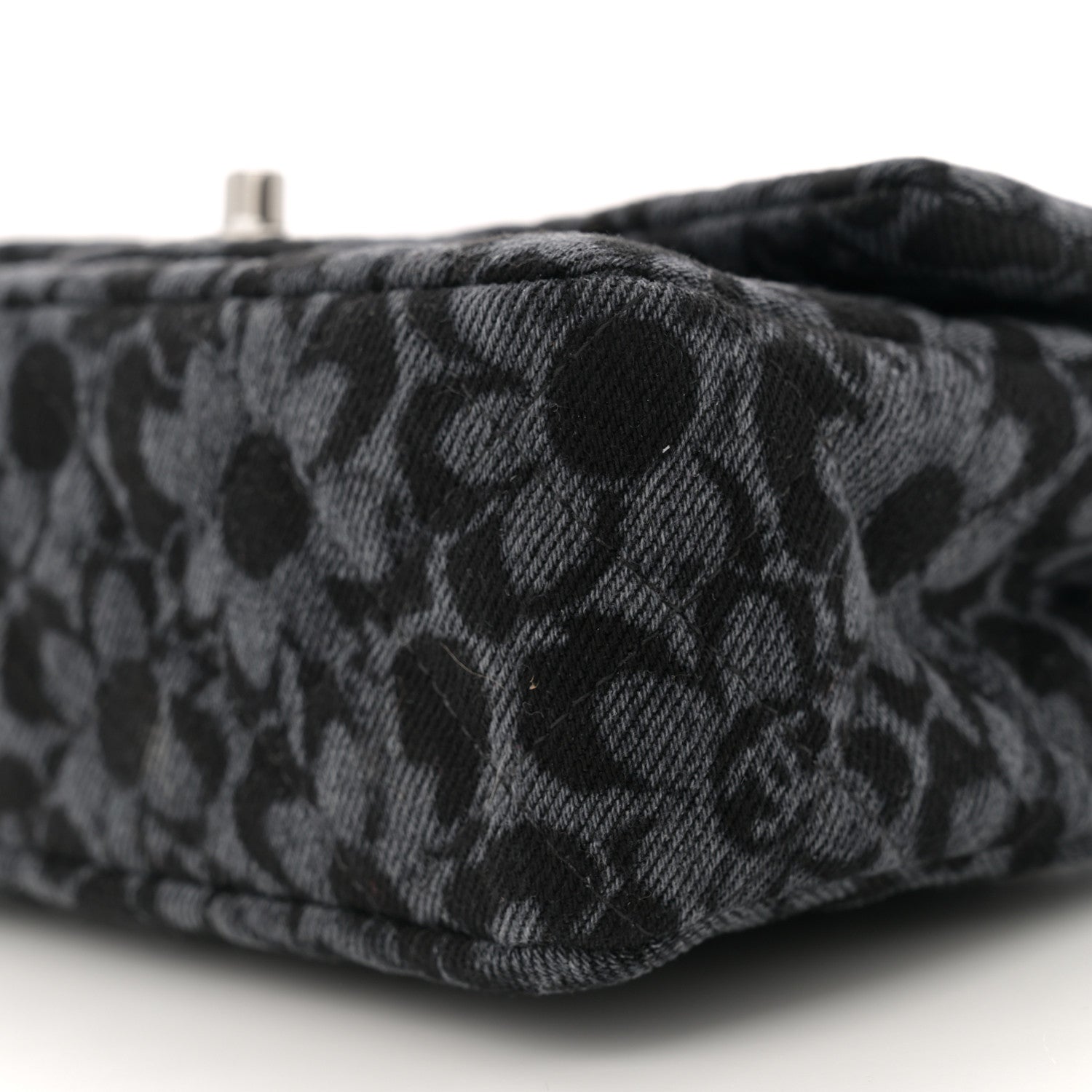 Printed Denim Quilted Flower Mini Rectangular Flap Black