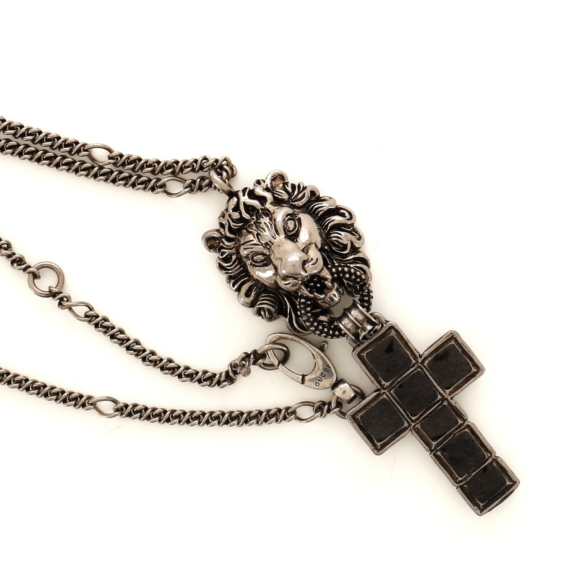 Lion Cross Pendant Necklace Metal with Enamel
