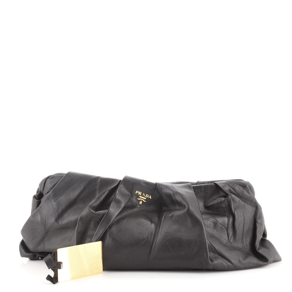 Frame Clutch Pleated Nappa Leather