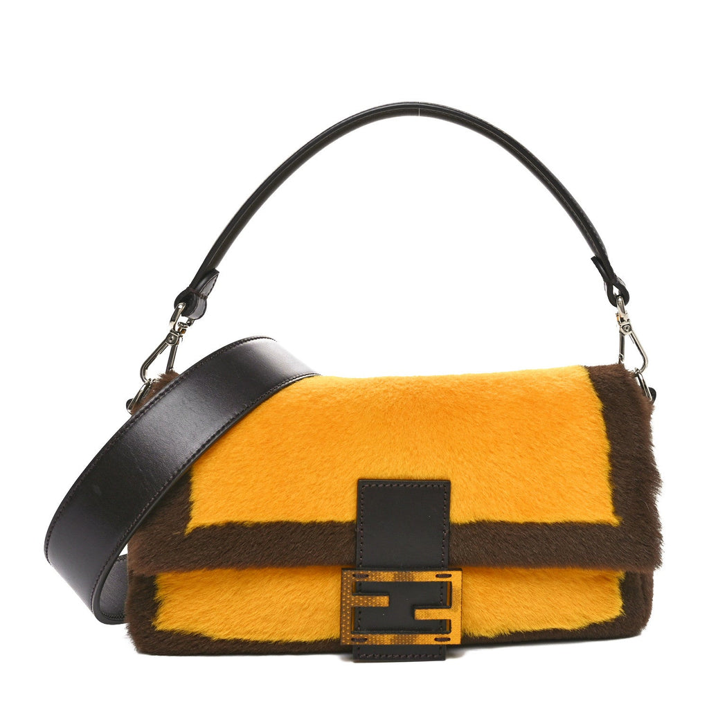 Fur Calfskin Karung Baguette Mimosa Dark Coffee