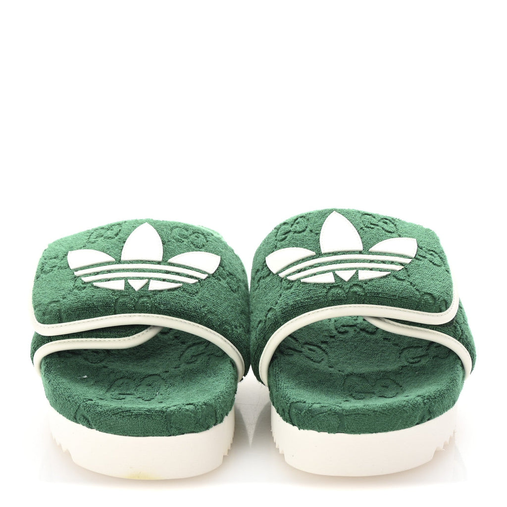 X ADIDAS Terry Cloth Trefoil GG Monogram Mens Platform Sandals 43 Green