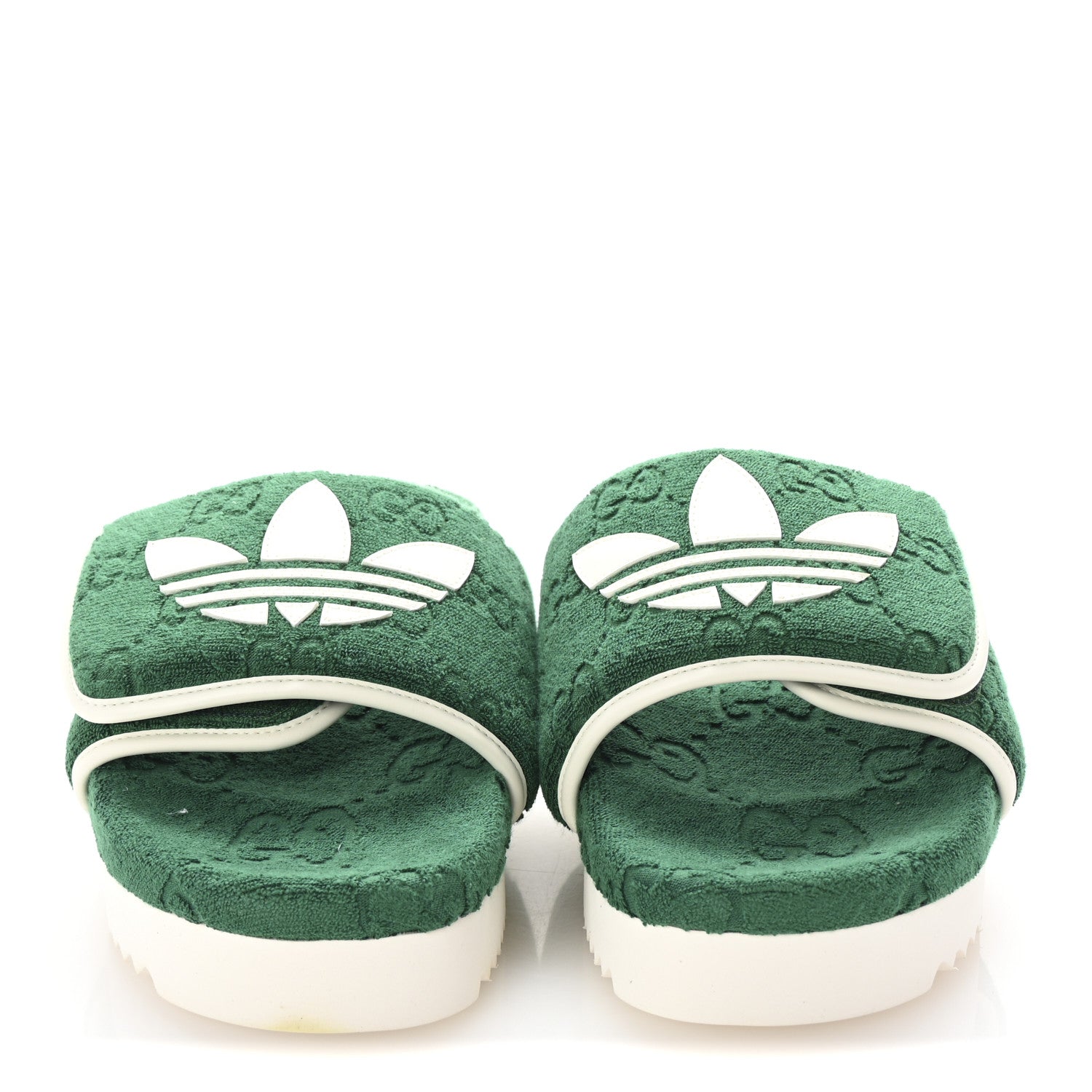 X ADIDAS Terry Cloth Trefoil GG Monogram Mens Platform Sandals 43 Green