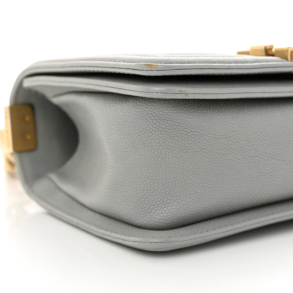 Caviar Quilted Small Boy Flap Light Grey