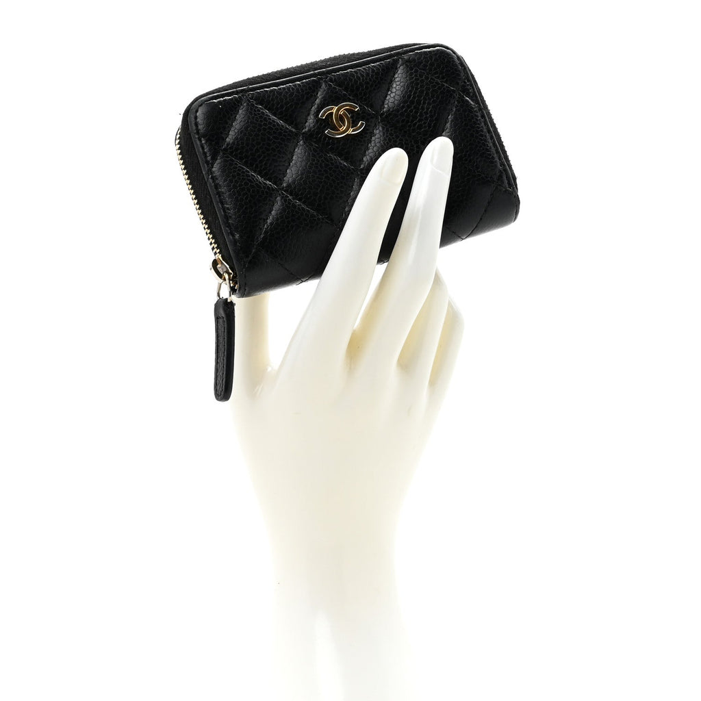 Caviar Quilted Zip Coin Purse Black