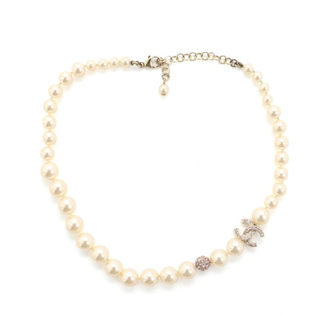 CC Pearl Necklace Faux Pearl with Crystal Embellished Metal